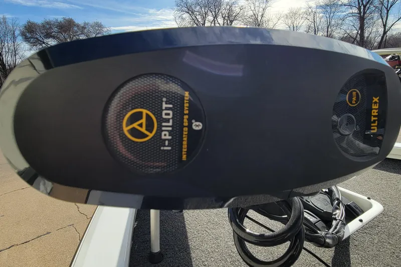 Slide: The Image of 2019 Vexus AVX1980 boat with Minn Kota Ultrex trolling motor in a parking lot. - 32