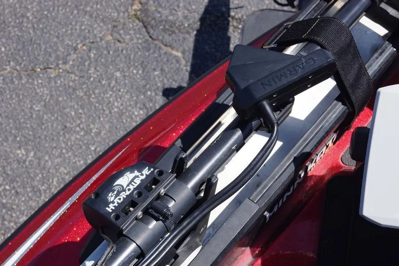 Slide: The Image of 2019 Skeeter ZX250 boat with Garmin and Hydrowave equipment on red deck. - 21