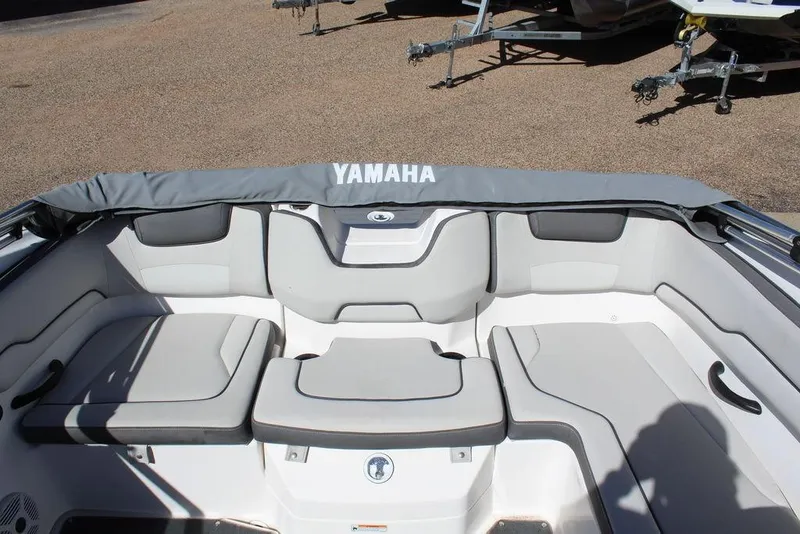 Slide: The Image of 2019 Skeeter SX190 boat interior with Yamaha branding, featuring cushioned seating. - 16