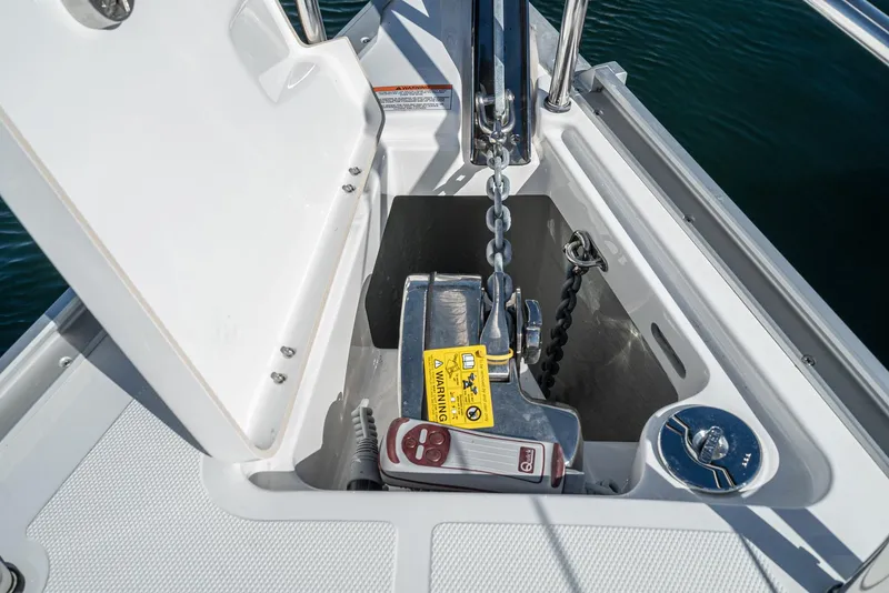 Slide: The Image of Anchor locker of 2024 Bavaria Cruiser 34 yacht with chain and windlass. - 20
