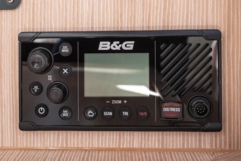 Slide: The Image of B&G marine radio on 2024 Bavaria Cruiser 34 sailboat control panel. - 38