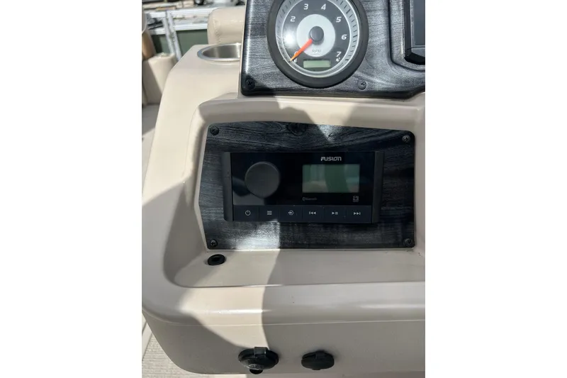 Slide: The Image of 2023 Tahoe Pontoon GT 2385 RF with Suzuki engine on trailer. - 10