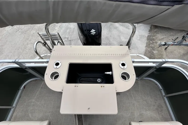 Slide: The Image of 2023 Tahoe Pontoon GT 2385 RF on a trailer, blue sky. - 13