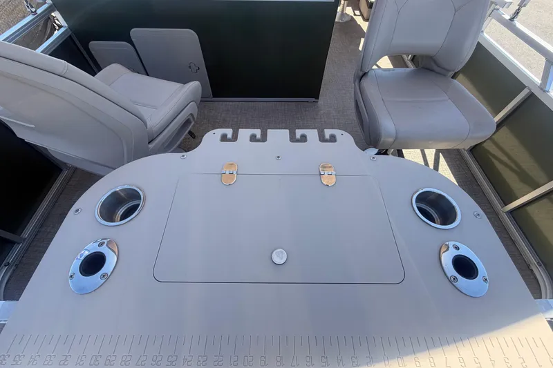 Slide: The Image of Interior of 2023 Tahoe Pontoon GT 2385 RF with seating and cup holders. - 23
