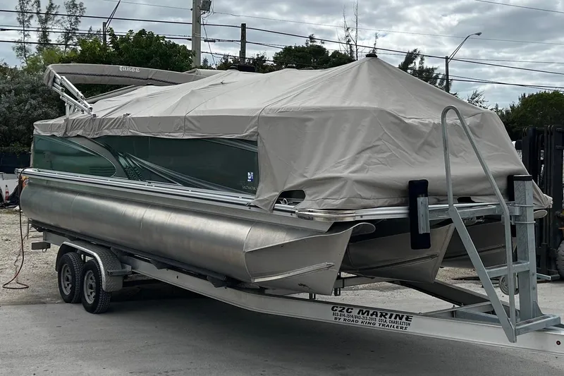 Slide: The Image of 2023 Tahoe Pontoon GT 2385 RF on trailer with cover. - 78