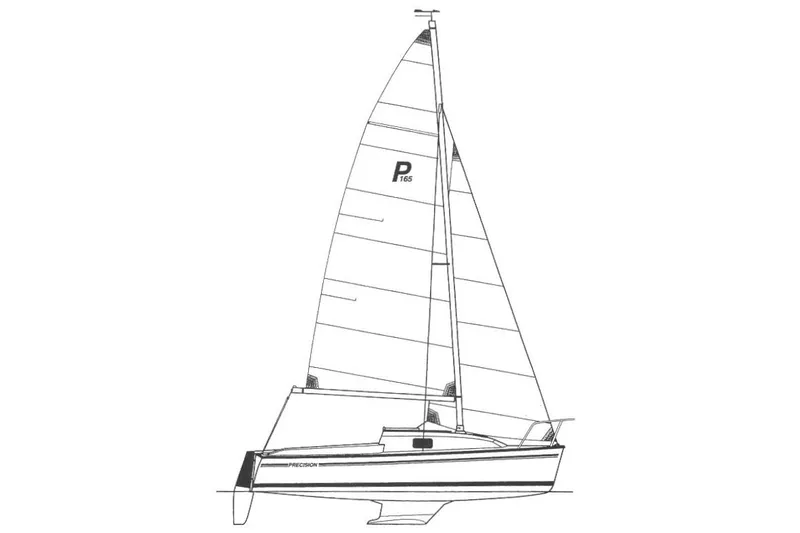 Slide: The Image of Line drawing of a 1996 Precision 165 sailboat with detailed sail and hull design. - 3