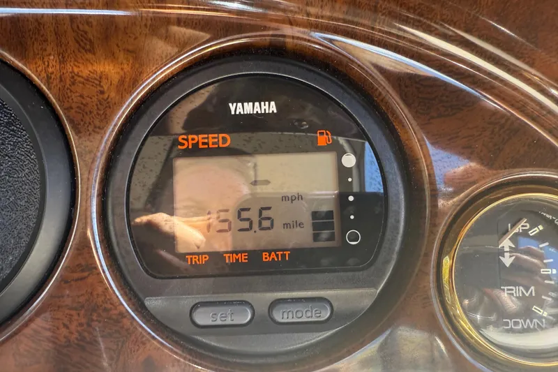 Slide: The Image of Yamaha speedometer on 2003 Godfrey 2200 RE, displaying 55.6 mph. - 29