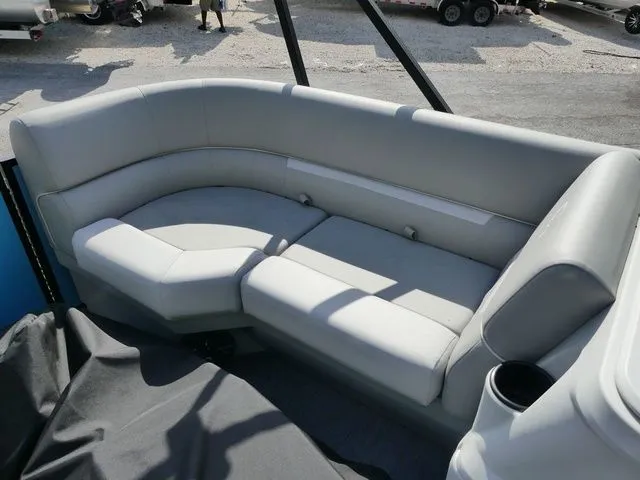 Slide: The Image of Interior of Godfrey Pontoons Xperience 2086 SFLX 2026 with gray upholstered seating. - 11