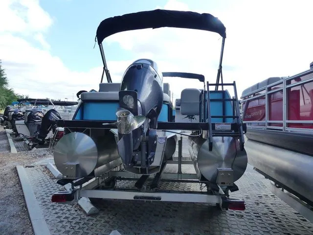 Slide: The Image of Godfrey Pontoons Xperience 2086 SFLX 2026 on trailer, rear view. - 3