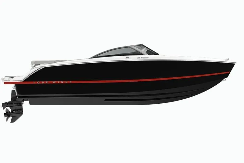 The Image of 2026 Four Winns H1 Freedom boat, sleek black design with red accents, side view. - 0