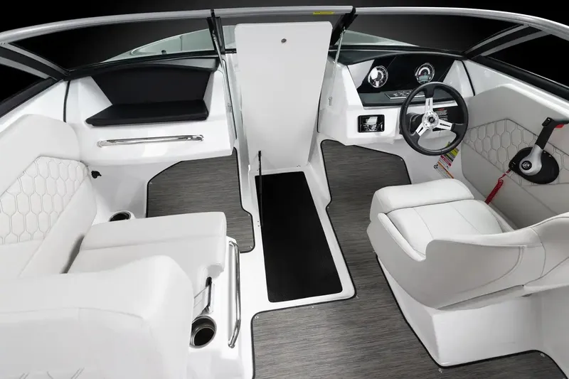 Slide: The Image of Manufacturer Provided Image: 2026 Four Winns H1 Freedom boat interior with modern white seating and sleek dashboard design. - 4