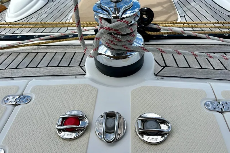 Slide: The Image of Deck of 2012 Hylas 56 yacht featuring winch and control panels. - 17