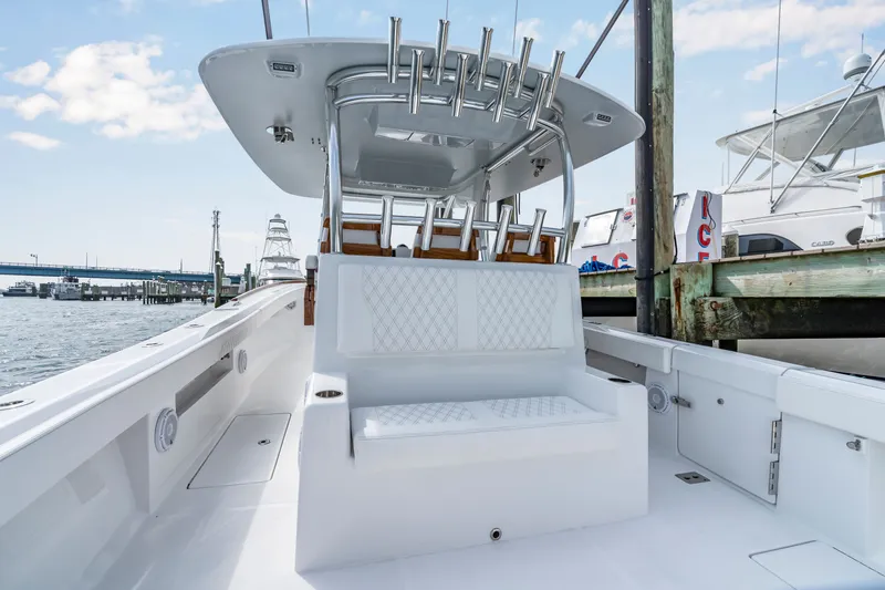 Slide: The Image of 2026 Front Runner 39 Center Console boat at dock. - 42