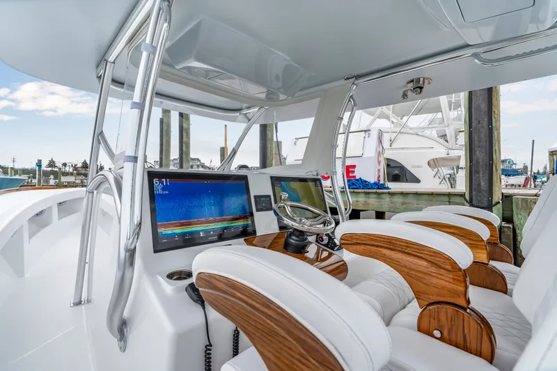 Slide: The Image of Interior view of 2026 Front Runner 39 Center Console boat. - 49