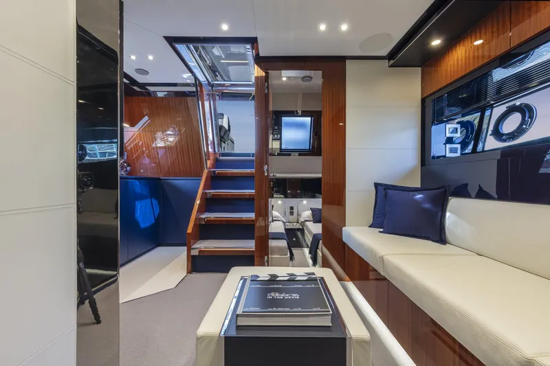 Slide: The Image of Luxurious interior of 2021 Riva Dolceriva 48 yacht with modern furnishings and elegant design. - 11