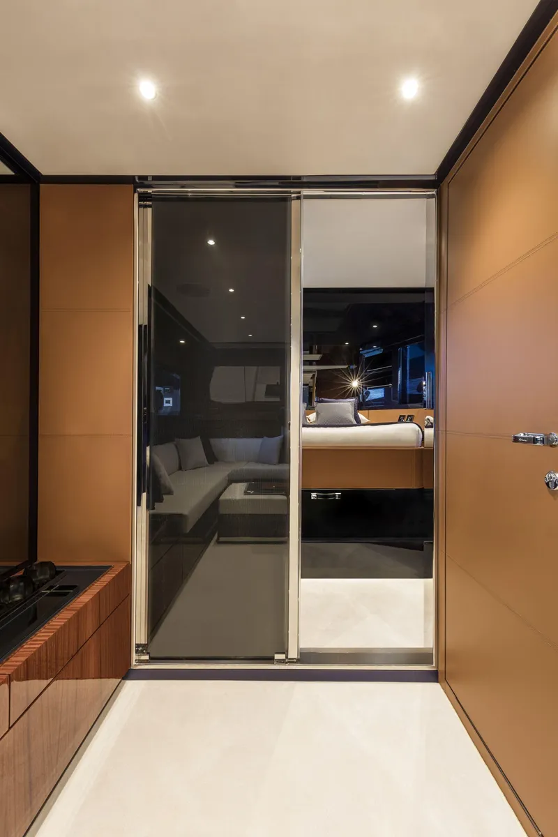 Slide: The Image of Interior of 2021 Riva Dolceriva 48 yacht with modern design and sliding glass door. - 20