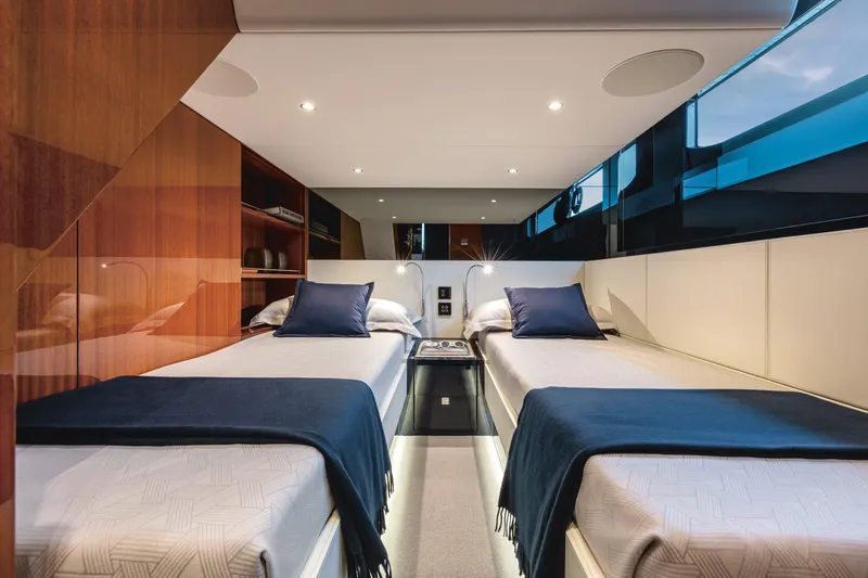 Slide: The Image of Luxurious twin cabin interior of 2021 Riva Dolceriva 48 yacht with modern design. - 22