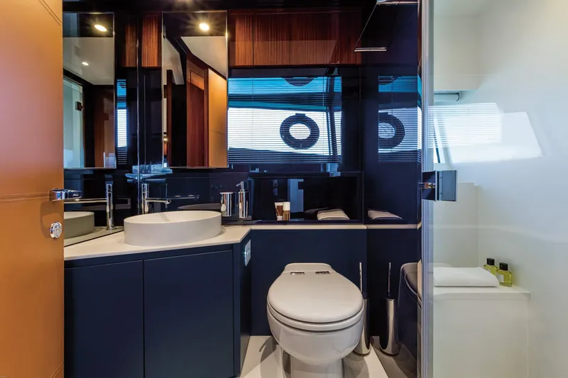 Slide: The Image of Modern bathroom in 2021 Riva Dolceriva 48 yacht with sleek fixtures and elegant design. - 23