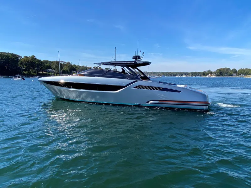 Slide: The Image of 2021 Riva Dolceriva 48 luxury yacht cruising on a sunny day. - 3