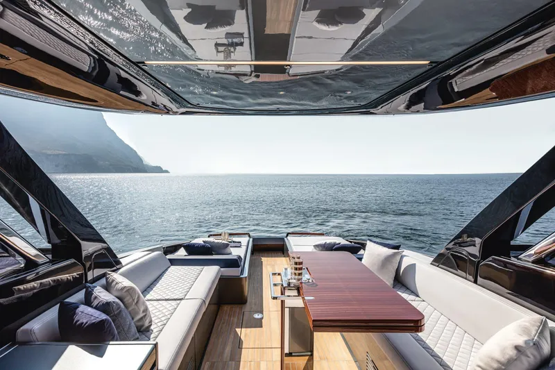 Slide: The Image of Luxurious 2021 Riva Dolceriva 48 yacht interior with ocean view. - 8