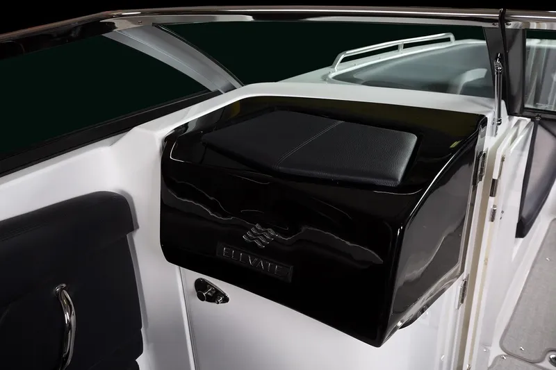 Slide: The Image of Manufacturer Provided Image: 2025 Four Winns HD8 boat interior with sleek black and white design elements. - 8
