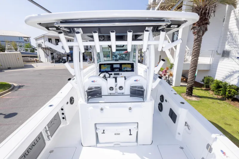Slide: The Image of 2026 Crevalle 33 CSF boat with advanced navigation system and spacious deck. - 32