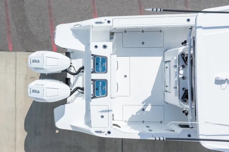 Slide: The Image of Overhead view of 2026 Crevalle 33 CSF boat with dual engines. - 5