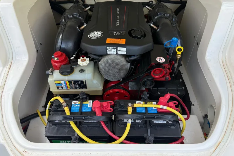 Slide: The Image of Engine compartment of a 2016 Chaparral 246 SSi boat, featuring a Volvo Penta engine. - 9