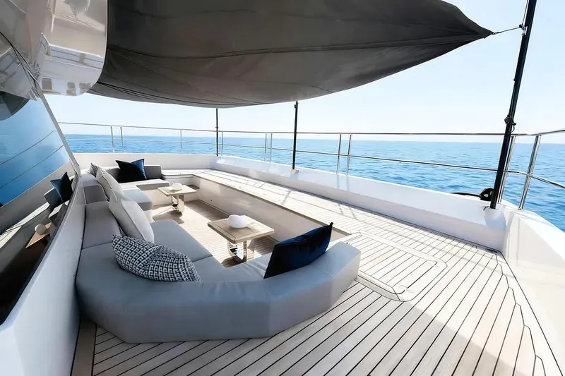 Slide: The Image of Luxurious Oceanwalker S60 yacht deck with modern seating, ocean view, and sleek design, 2026 model. - 12