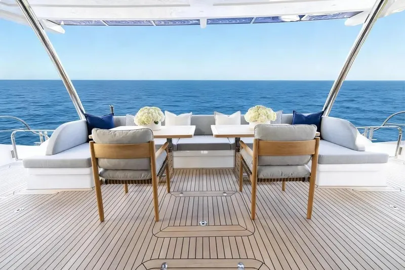 Slide: The Image of Luxurious Oceanwalker S60 yacht deck with elegant seating, ocean view, and modern design, 2026 model. - 16