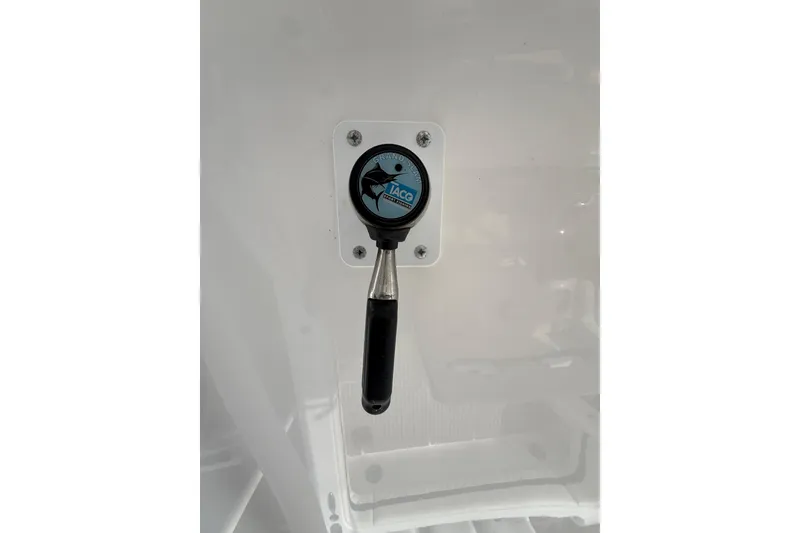Slide: The Image of Control lever on a 2015 Intrepid 400 Cuddy boat, featuring a TACO Grand Slam handle. - 38