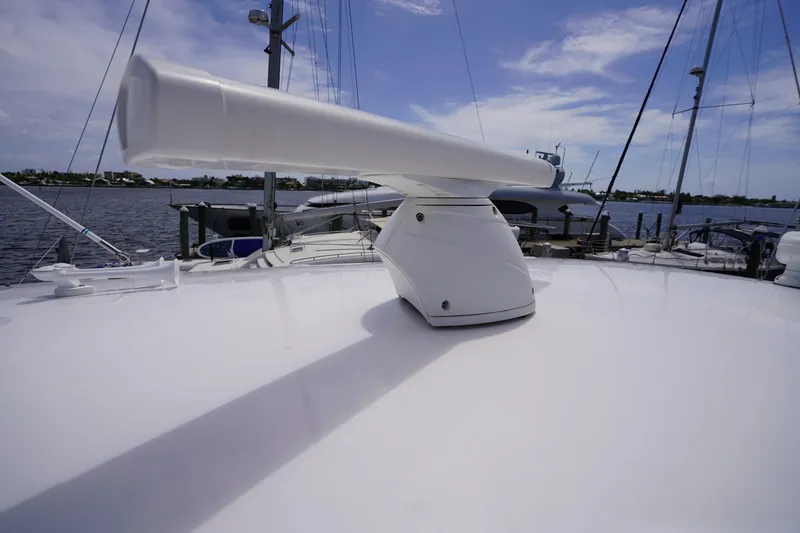 Slide: The Image of Radar equipment on a 2015 Intrepid 400 Cuddy boat, docked with clear skies. - 95
