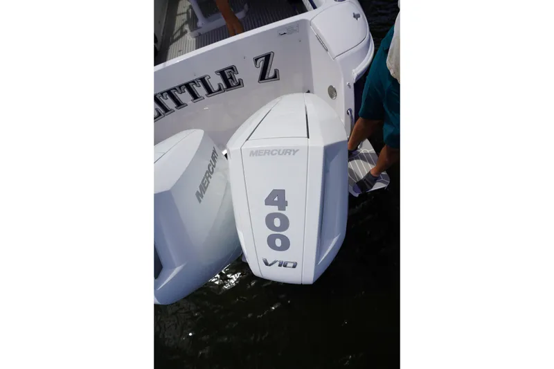 Slide: The Image of 2015 Intrepid 400 Cuddy with Mercury 400 V10 outboard engines. - 98