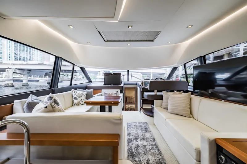 Slide: The Image of Luxurious interior of 2013 Prestige 500 Fly yacht with elegant seating and modern design. - 12