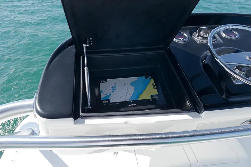 Slide: The Image of Navigation system on 2015 Viking 76 Enclosed Bridge yacht, displaying marine chart. - 14
