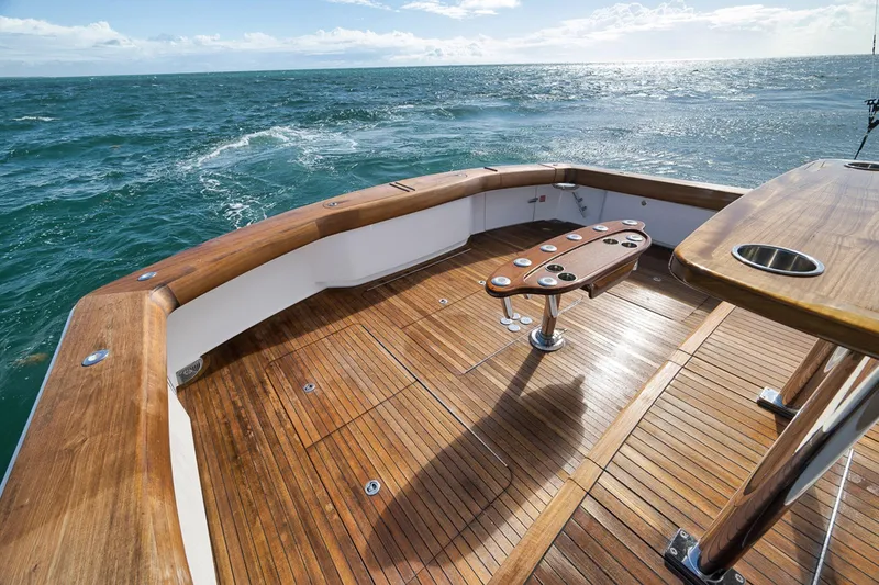 Slide: The Image of Luxurious 2015 Viking 76 Enclosed Bridge yacht deck with ocean view. - 20