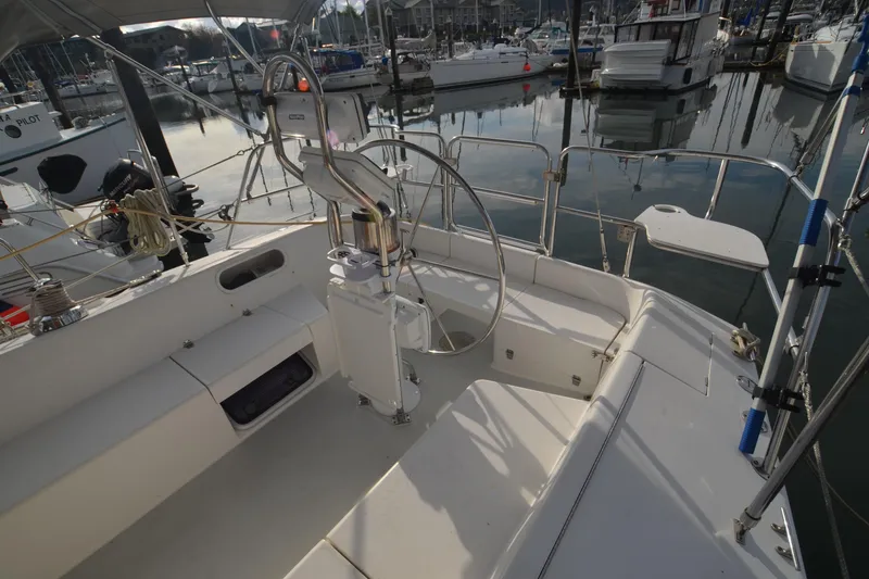 Slide: The Image of Cockpit of 2003 Catalina 36 MkII sailboat docked in marina. - 3