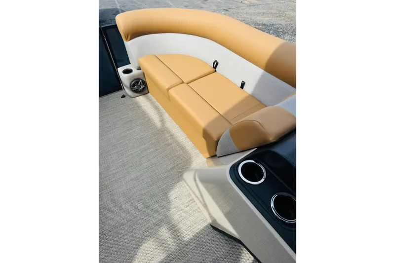 Slide: The Image of Luxurious seating on 2026 Crest Conquest SE 200 Cruise pontoon boat interior. - 11