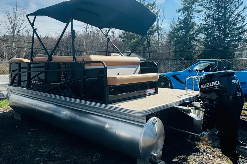 The Image of 2026 Crest Conquest SE 200 Cruise pontoon boat with Suzuki 90 outboard motor. - 0