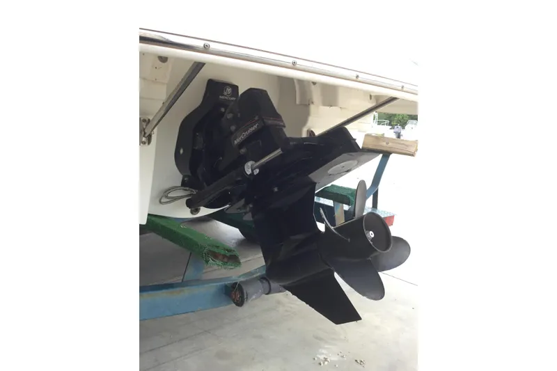Slide: The Image of 2005 Chaparral Sunesta 216 boat engine and propeller detail. - 6