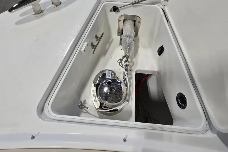 Slide: The Image of Anchor compartment of 2026 MJM 3 boat with chain and winch. - 26