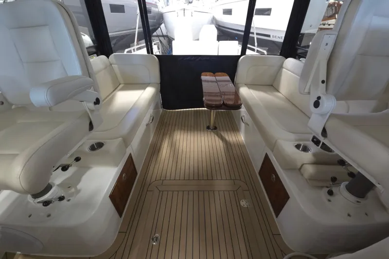 Slide: The Image of Luxurious interior of 2026 MJM 3 yacht with plush seating and wooden flooring. - 4