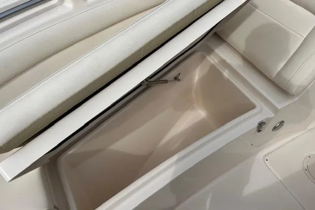 Slide: The Image of Storage compartment on a 2018 Grady-White Freedom 235 boat, featuring cushioned seating. - 37