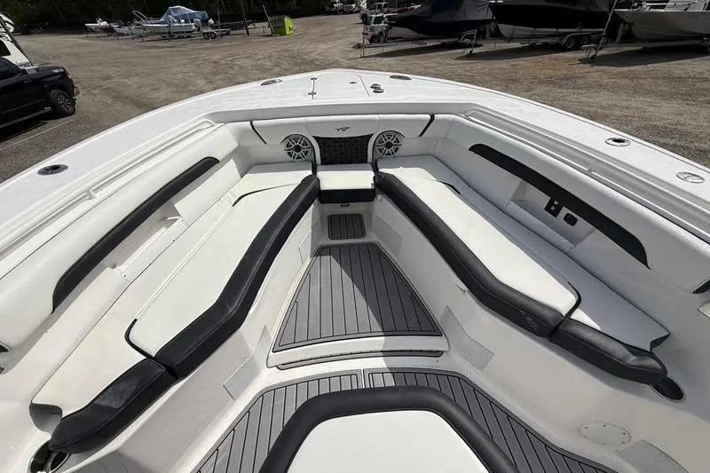 Slide: The Image of 2022 Tidewater 272 LXF boat interior with spacious seating and modern design. - 28
