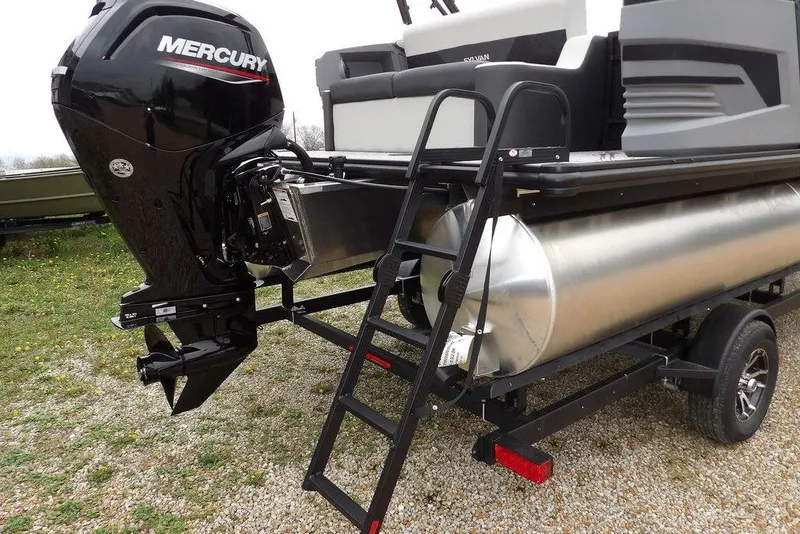 Slide: The Image of 2026 Sylvan R-20 CLZ DH pontoon boat with Mercury outboard motor and trailer. - 18