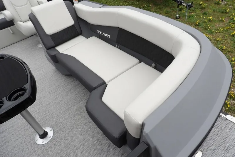 Slide: The Image of Luxurious seating on 2026 Sylvan R-20 CLZ DH pontoon boat, featuring sleek design and comfort. - 24