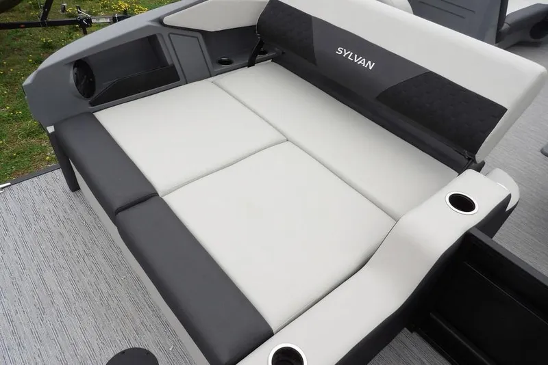 Slide: The Image of 2026 Sylvan R-20 CLZ DH boat interior with comfortable seating and cup holders. - 32