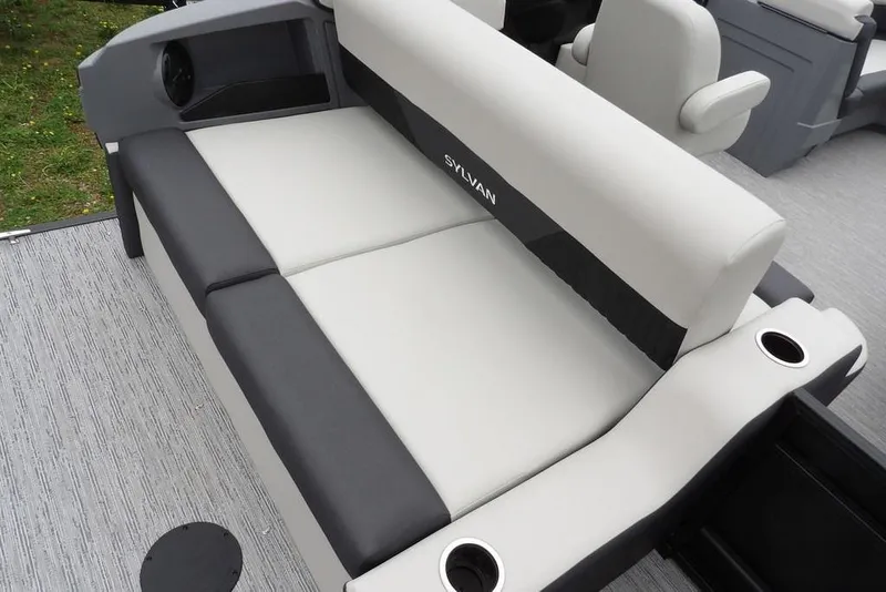 Slide: The Image of 2026 Sylvan R-20 CLZ DH boat interior with comfortable seating and cup holders. - 33