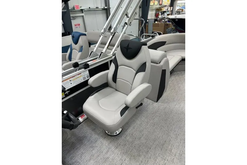 Slide: The Image of Captain's chair in 2026 Berkshire 24RFX LE pontoon boat, featuring sleek design and comfort. - 15