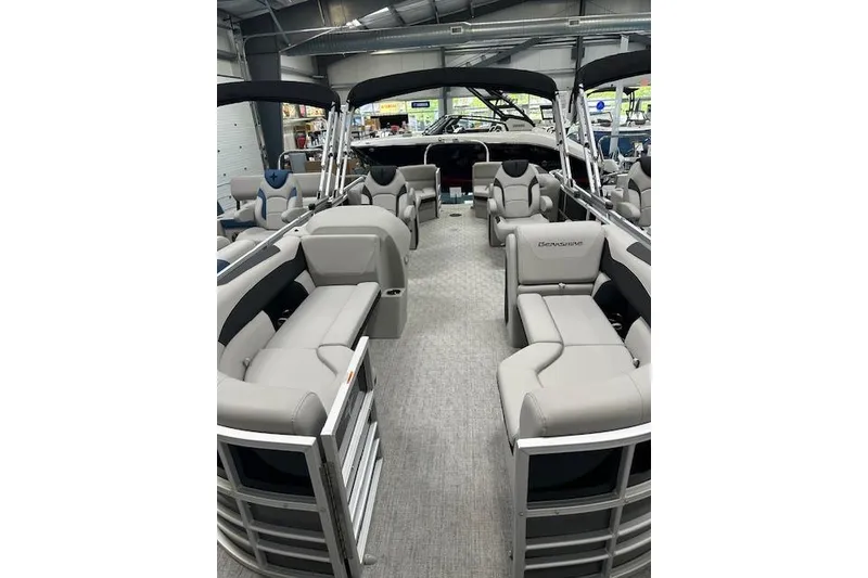 Slide: The Image of 2026 Berkshire 24RFX LE pontoon boat interior with luxurious seating and modern design. - 8